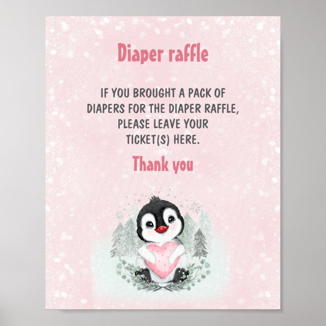 Niedliches Pinguin Pink Babydusche Windeln Raffelz Poster (Vorne)