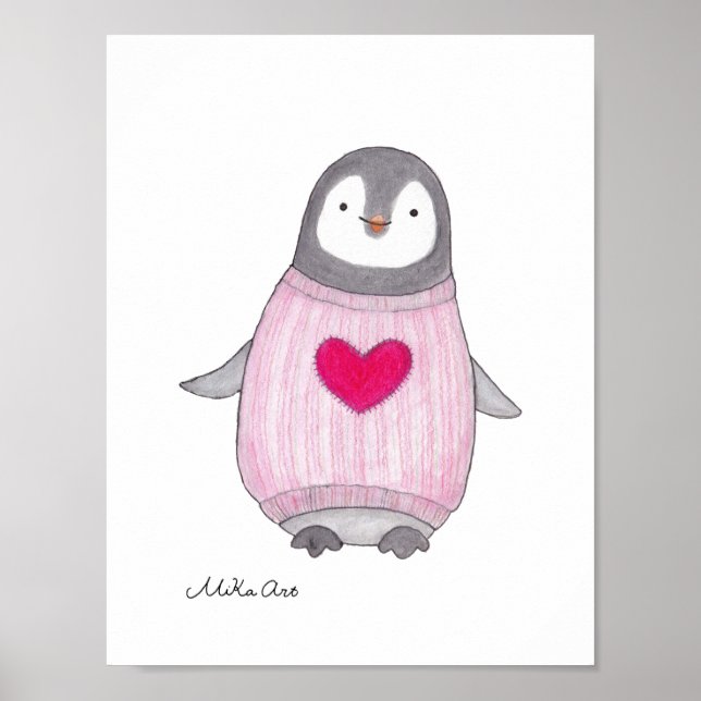 Niedliches Pinguin Poster Pinguin Malerei Kinderzi (Vorne)