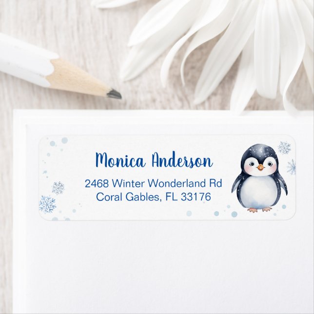 Niedliches Pinguin-Winter-Personalisiert-Label (Insitu)