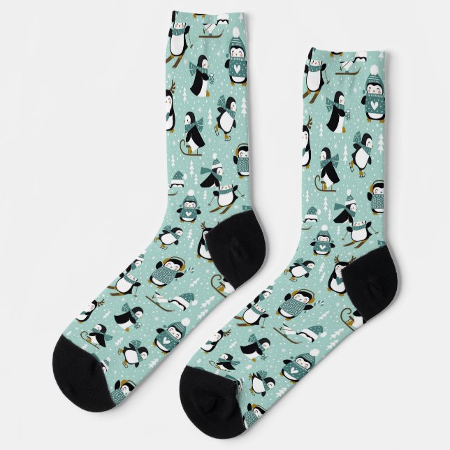 Niedliches Pinguin Winter Wonderland Socken (Linkes Detail)