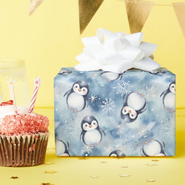 Niedliches Pinguin Winter Wrapping Paper Geschenkpapier (Geburtstagsparty)