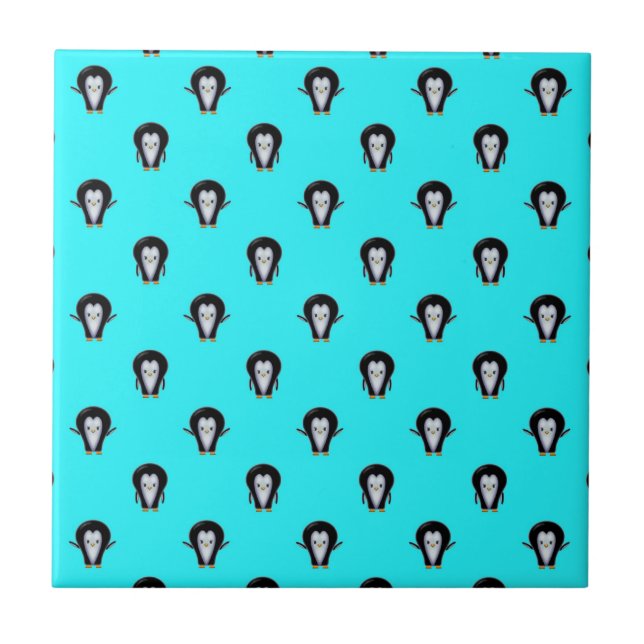 Niedliches Pinguinmuster über Mini Aquamarin Blue Fliese (Vorderseite)