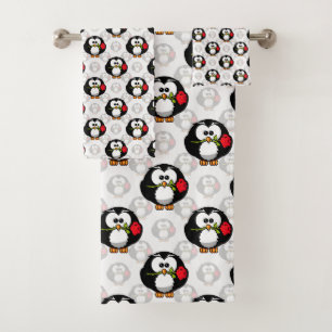 Niedliches Pinguinoberflächen-Muster drucken Badhandtuch Set
