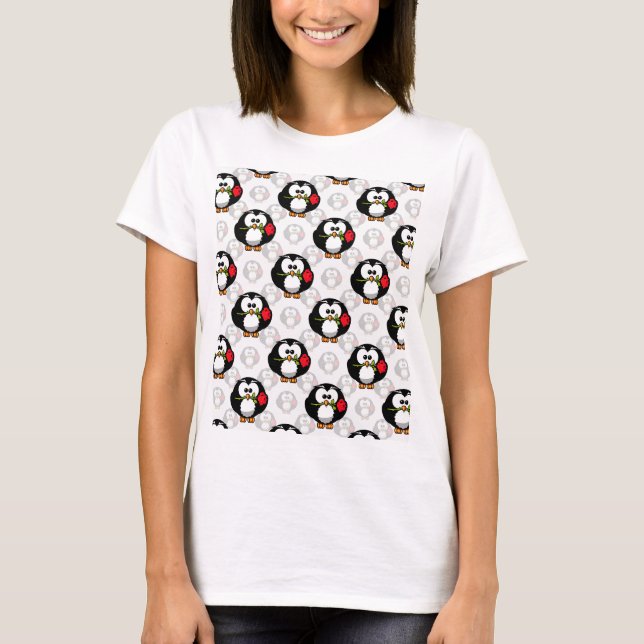 Niedliches Pinguinoberflächen-Muster drucken T-Shirt (Vorderseite)