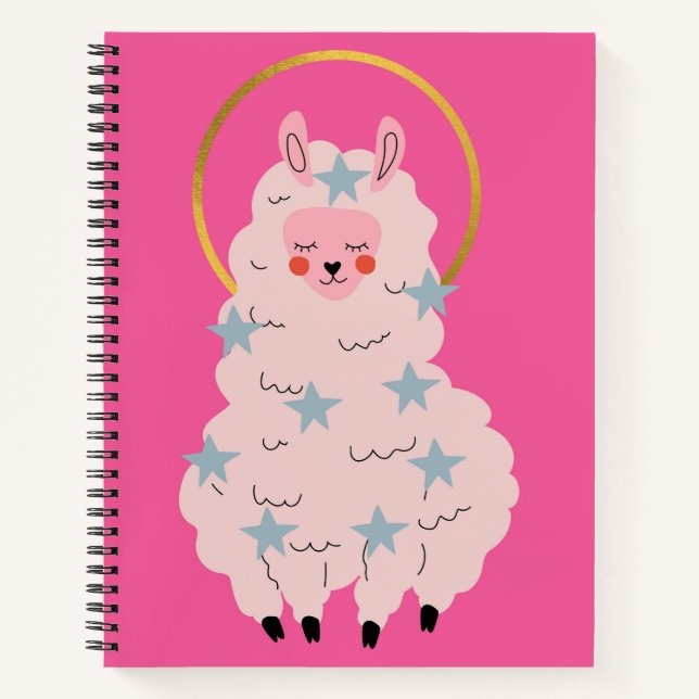 Niedliches Pink Alpaca Notebook Notizbuch (Vorderseite)