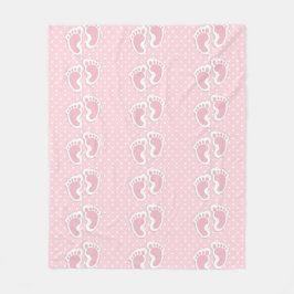 Niedliches Pink Baby Girl Footprints Muster Fleecedecke