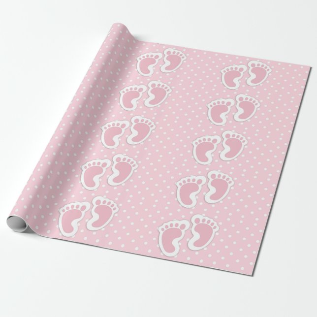 Niedliches Pink Baby Girl Footprints Muster Geschenkpapier (Ungerollt)