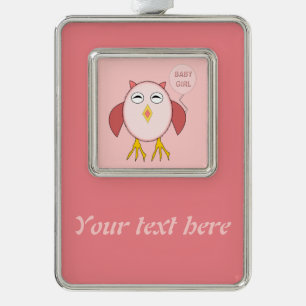 Niedliches Pink Baby Girl Owl Anpassbare Ornament Rahmen-Ornament Silber