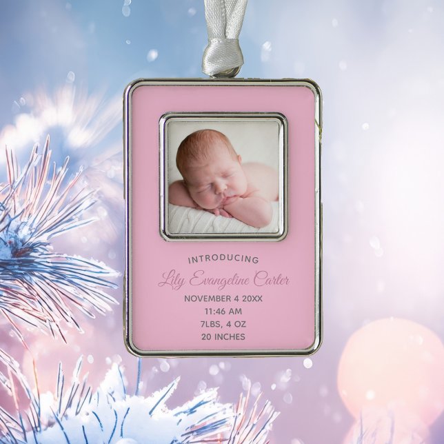 Niedliches Pink Baby Neugeborenes Foto Keepake Ges Rahmen-Ornament Silber (Von Creator hochgeladen)