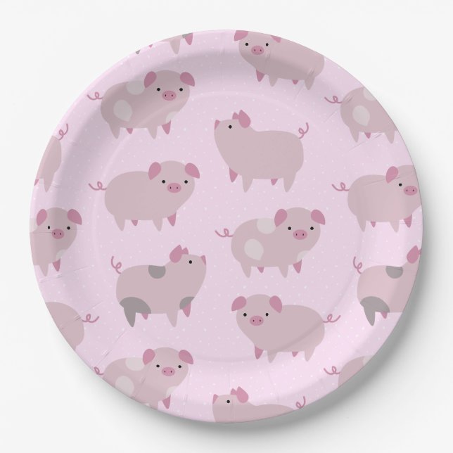 Niedliches Pink Baby Pantoletten Muster & Dots Pappteller (Vorderseite)
