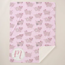 Niedliches Pink Baby Piglets Muster & Monogramm