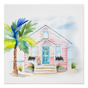 Niedliches Pink Beach House Poster