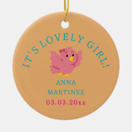 Niedliches Pink Bird Thema Girl Baby Dusche Keramik Ornament