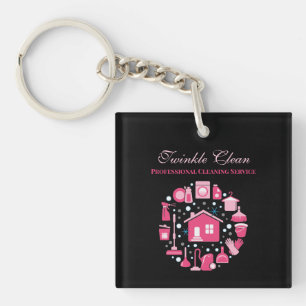 Niedliches Pink Black Supplements Reinigungsservic Schlüsselanhänger