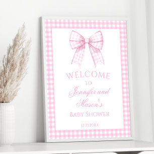 Niedliches Pink Bow Baby Girl Dusche Begrüßungszei Poster