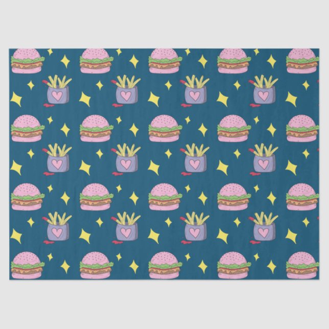 Niedliches Pink Burger and Fries Pattern Tissue Pa Seidenpapier (Vorderseite)