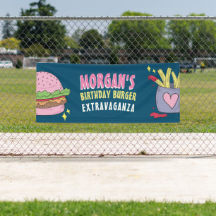 Niedliches Pink Burger und Fries Geburtstagsbanner Banner