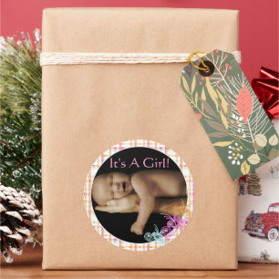 Niedliches Pink Coral Baby Girl mit Ihrem Baby Fot Runder Aufkleber