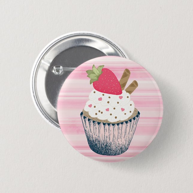Niedliches Pink Cupcake Button Button für sie (Vorne & Hinten)