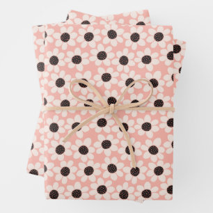 Niedliches Pink Daisy Blume Muster Geschenkpapier Set