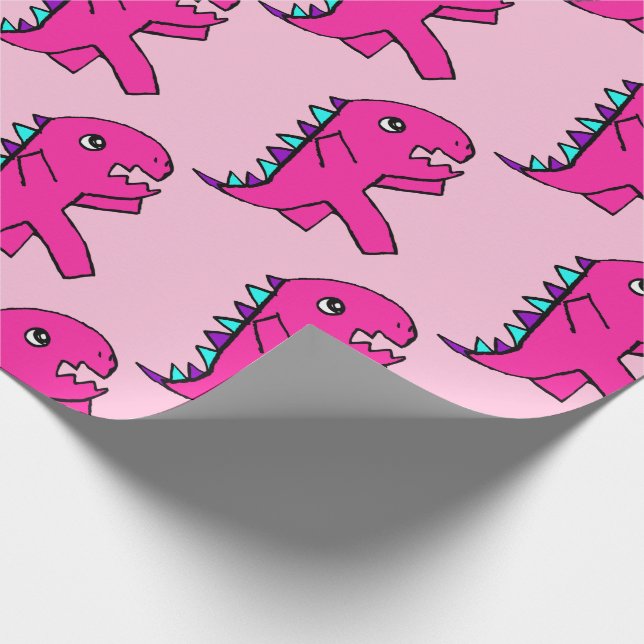 Niedliches Pink-Dinosaurier-Wrapping-Papier Geschenkpapier (Ecke)