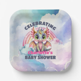 Niedliches Pink Dragon Baby Dusche Party Pappteller