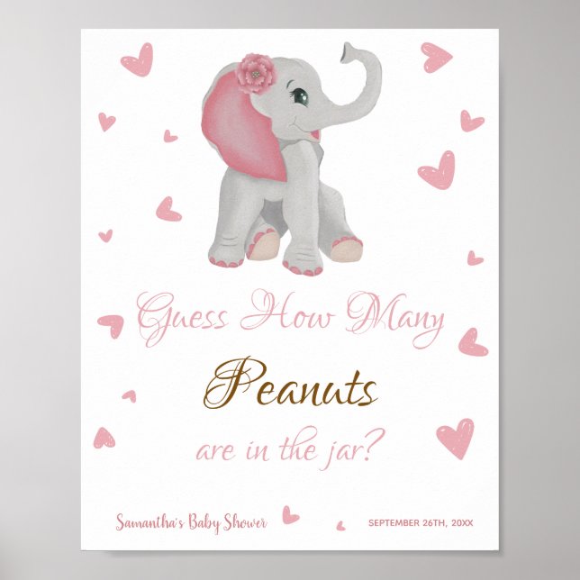 Niedliches Pink Elephant Girl Baby Duschzeichen Poster (Vorne)
