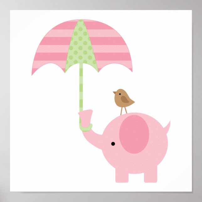 Niedliches Pink Elephant Girl Kinderzimmer Poster (Vorne)
