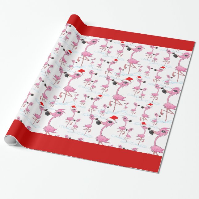 Niedliches Pink Flamingos Weihnachtsmannmütze Wrap Geschenkpapier (Ungerollt)