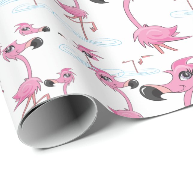 Niedliches Pink Flamingos Weihnachtsmannmütze Wrap Geschenkpapier (Rolleneckpunkt)