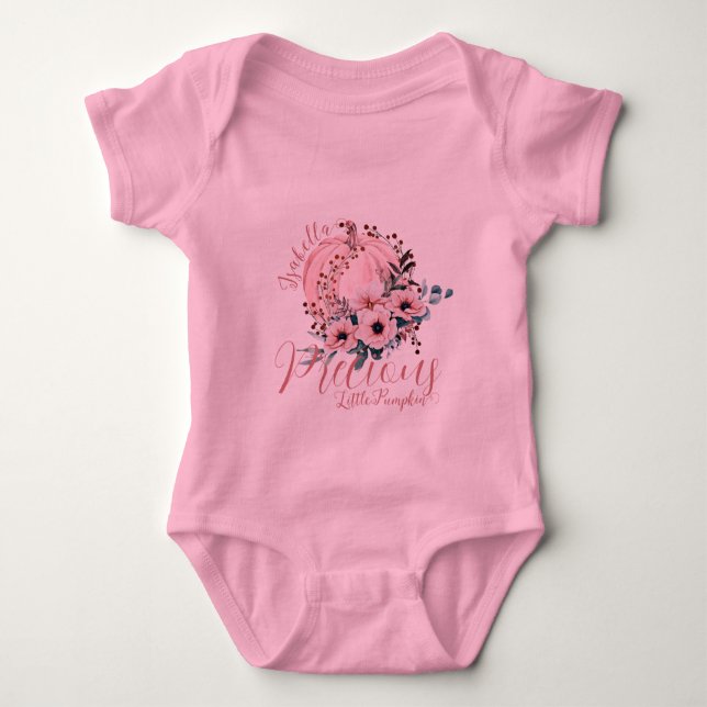 Niedliches Pink Floral Pumpkin Herbstmädchen Baby Strampler (Vorderseite)