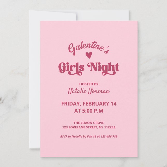 Niedliches Pink Galentine's Girls Night Party Einladung (Vorderseite)