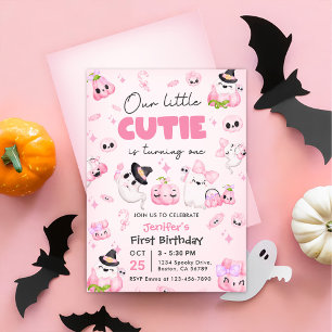 Niedliches Pink Ghost Halloween 1. Geburtstag Einladung