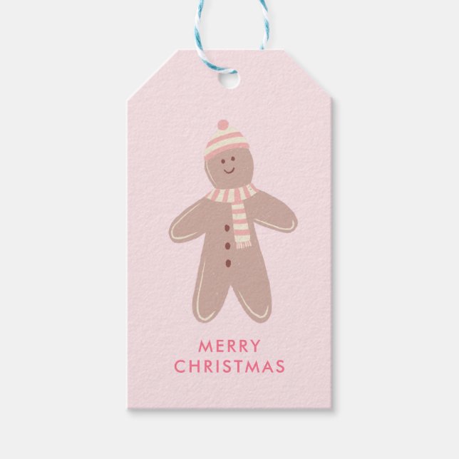 Niedliches Pink Gingerbrett Erstes Weihnachtsfest Geschenkanhänger (Vorderseite)