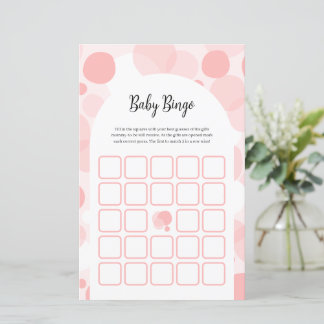 Niedliches Pink Girl Baby Dusche Bingo Spiel