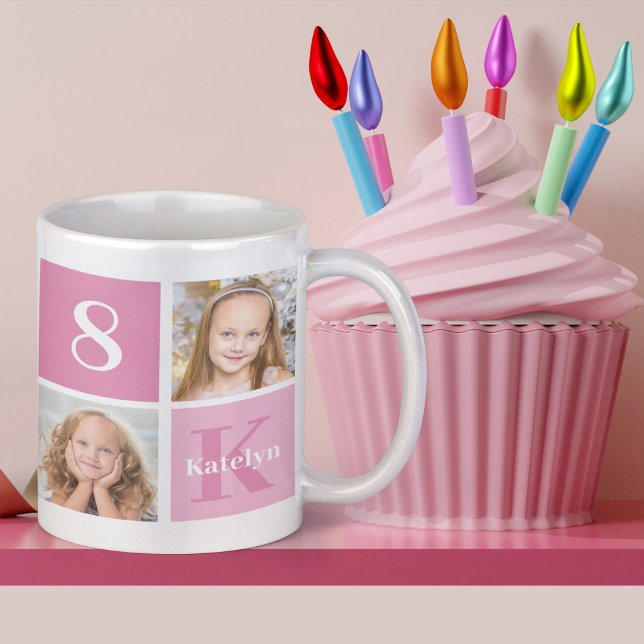 Niedliches Pink Girl Foto Collage Custom Geburtsta Kaffeetasse (Von Creator hochgeladen)