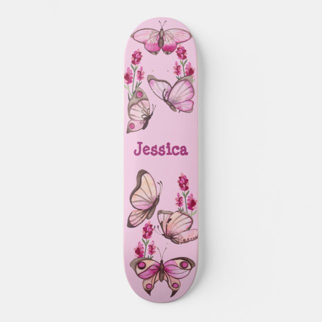 Niedliches Pink Girly Butterfly Skateboard (Vorderseite)