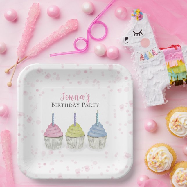 Niedliches Pink Giro Cupcakes Pappteller (Party)