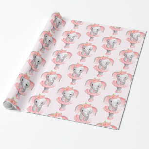 Niedliches Pink & Grau Elephant Ballerina Muster Geschenkpapier