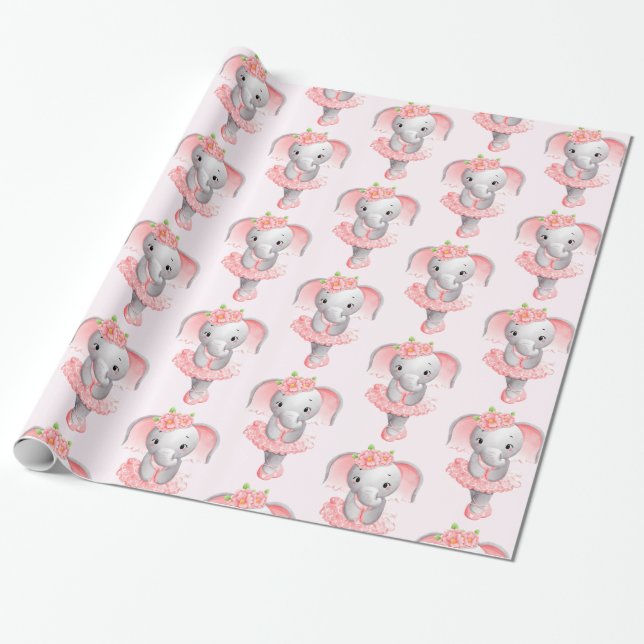 Niedliches Pink & Grau Elephant Ballerina Muster Geschenkpapier (Ungerollt)