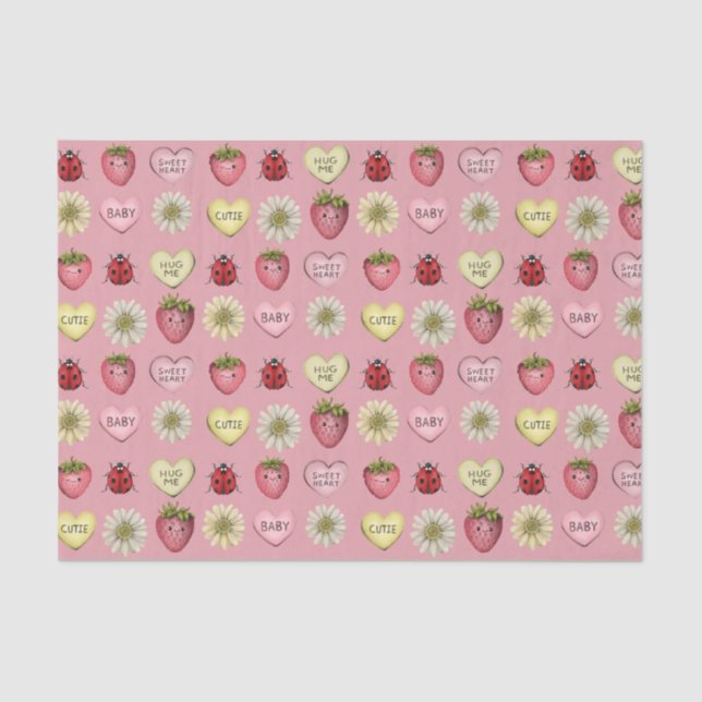 Niedliches Pink Kawaii-Valentinstag-Muster Seidenpapier (Vorderseite)