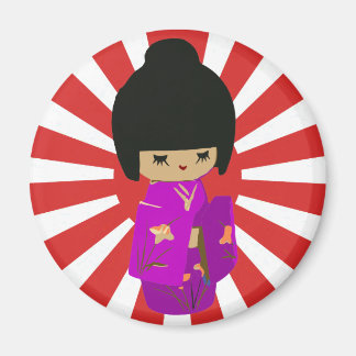 Niedliches Pink Kokeshi Doll auf aufgehende Sonne Magnet