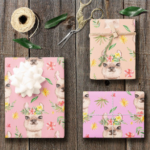 Niedliches Pink Lama Muster für kleine Mädchen Geschenkpapier Set