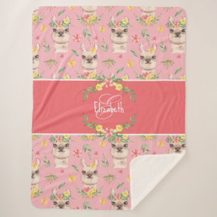 Niedliches Pink Lama Muster für kleine Mädchen Sherpadecke