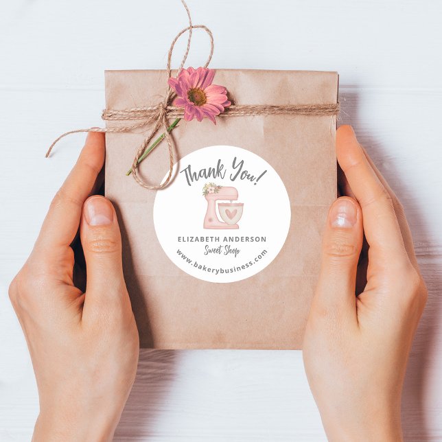 Niedliches Pink Mixer Bäckerei Unternehmen Danke S Runder Aufkleber (Von Creator hochgeladen)