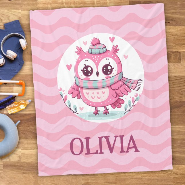 Niedliches Pink Owl Tragend Scarf und Hood Fleecedecke (Von Creator hochgeladen)