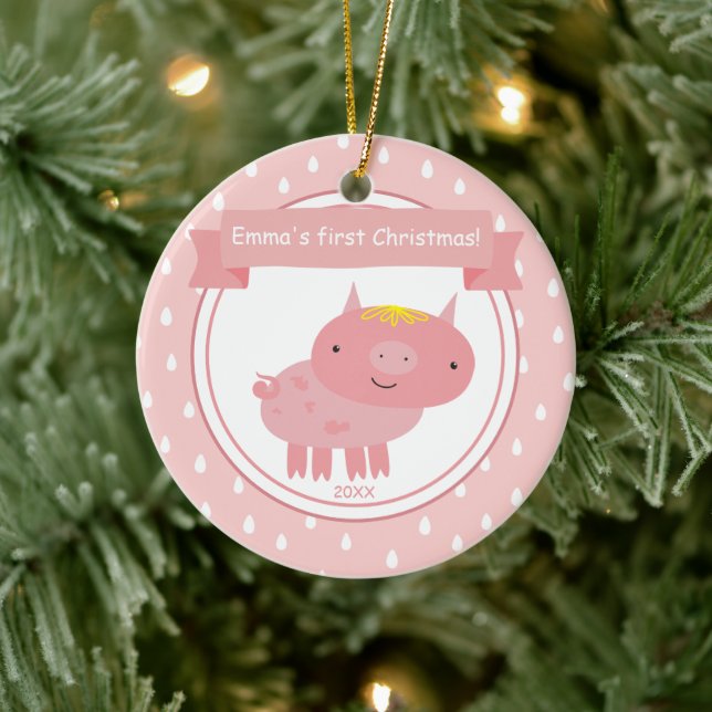 Niedliches Pink Piglet - Die ersten Weihnachten de Keramik Ornament (Baum)