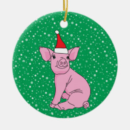 Niedliches Pink Piglet in der Weihnachtsmannmütze Keramik Ornament