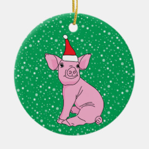Niedliches Pink Piglet in der Weihnachtsmannmütze Keramik Ornament