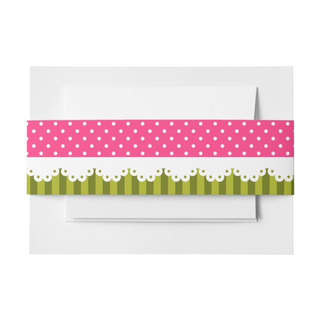 Niedliches Pink Polka Dot Green Stripes Muster Einladungsbanderole (Vorderseite Beispiel)
